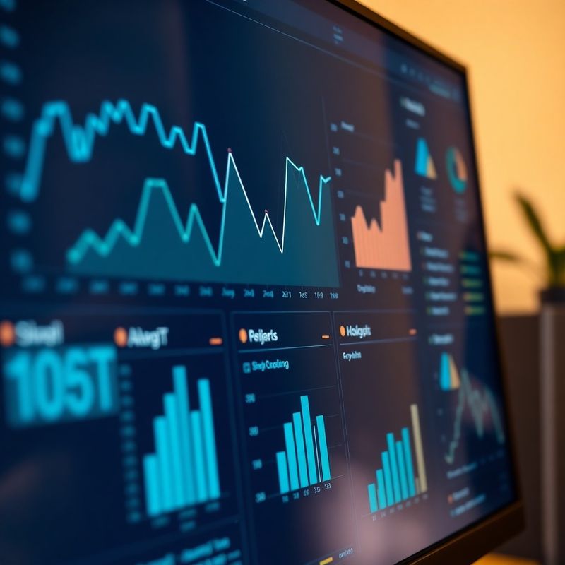 Prim-plan al unui dashboard analytics în timp real cu accente slate-blue și teal